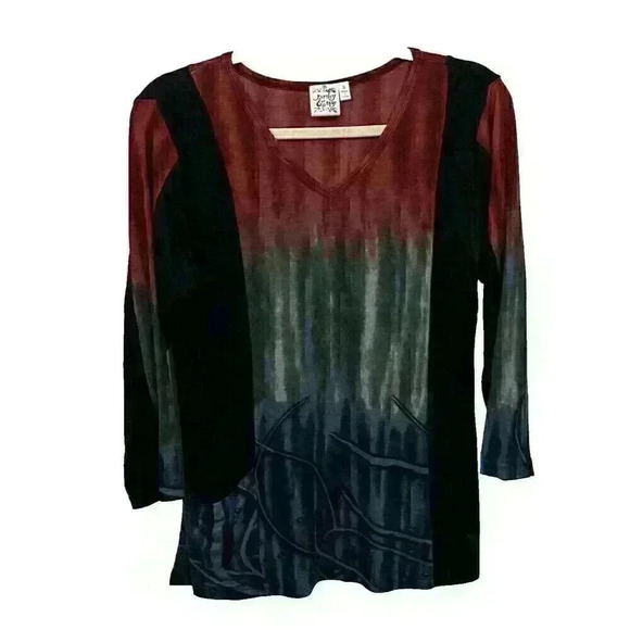 Parsley & Sage Womens SM Rayon Multicolor Abstract Tunic 3/4 Sleeve Pocket VNeck - Picture 1 of 12